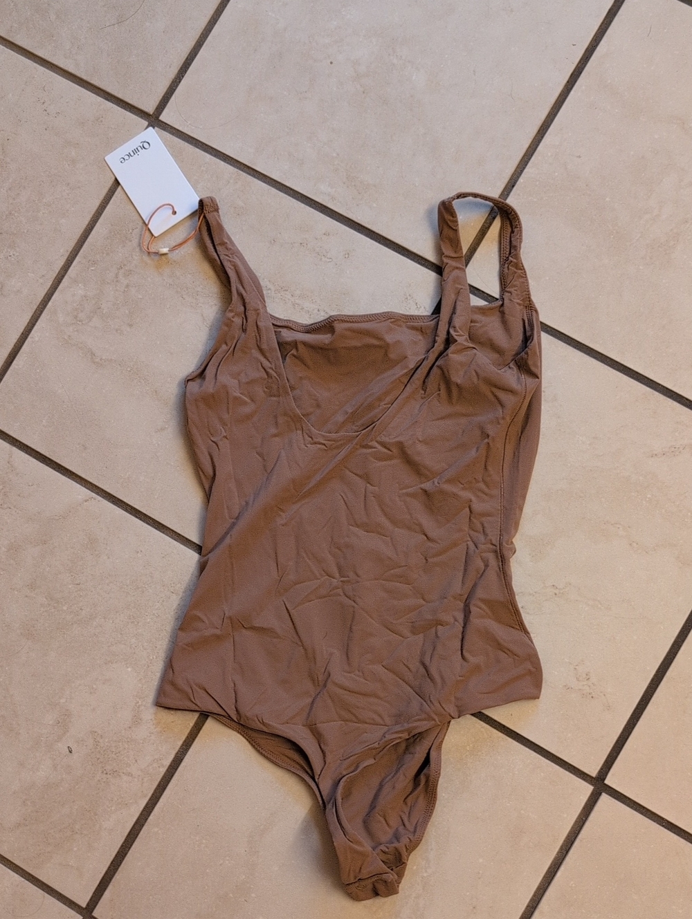 NWT Quince Second Skin Square Neck Tank Bodysuit Mocha Tan Brown Size M - Picture 3 of 11